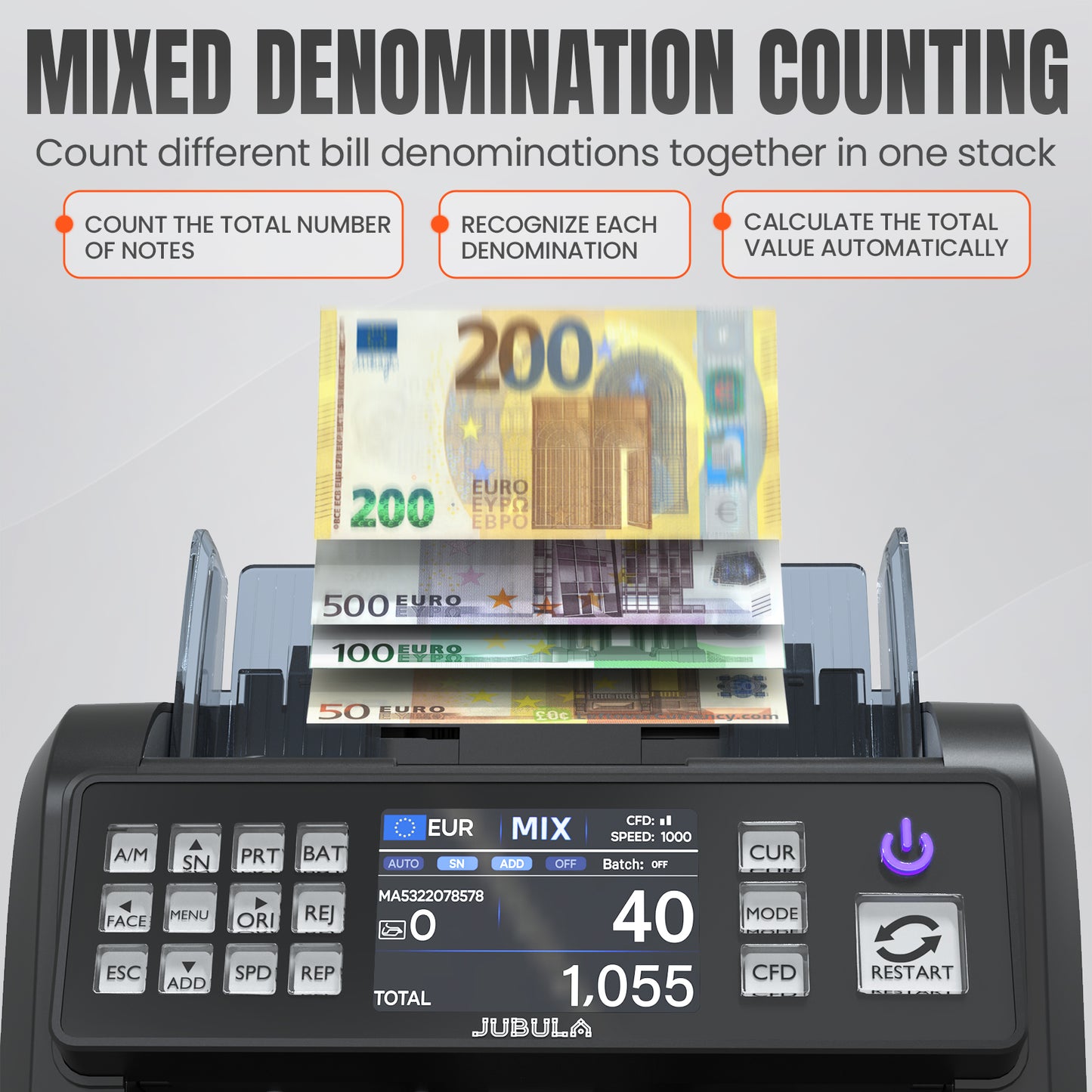 Jubula MV-600 Dual-Pocket Banknote Value Counter & Sorter
